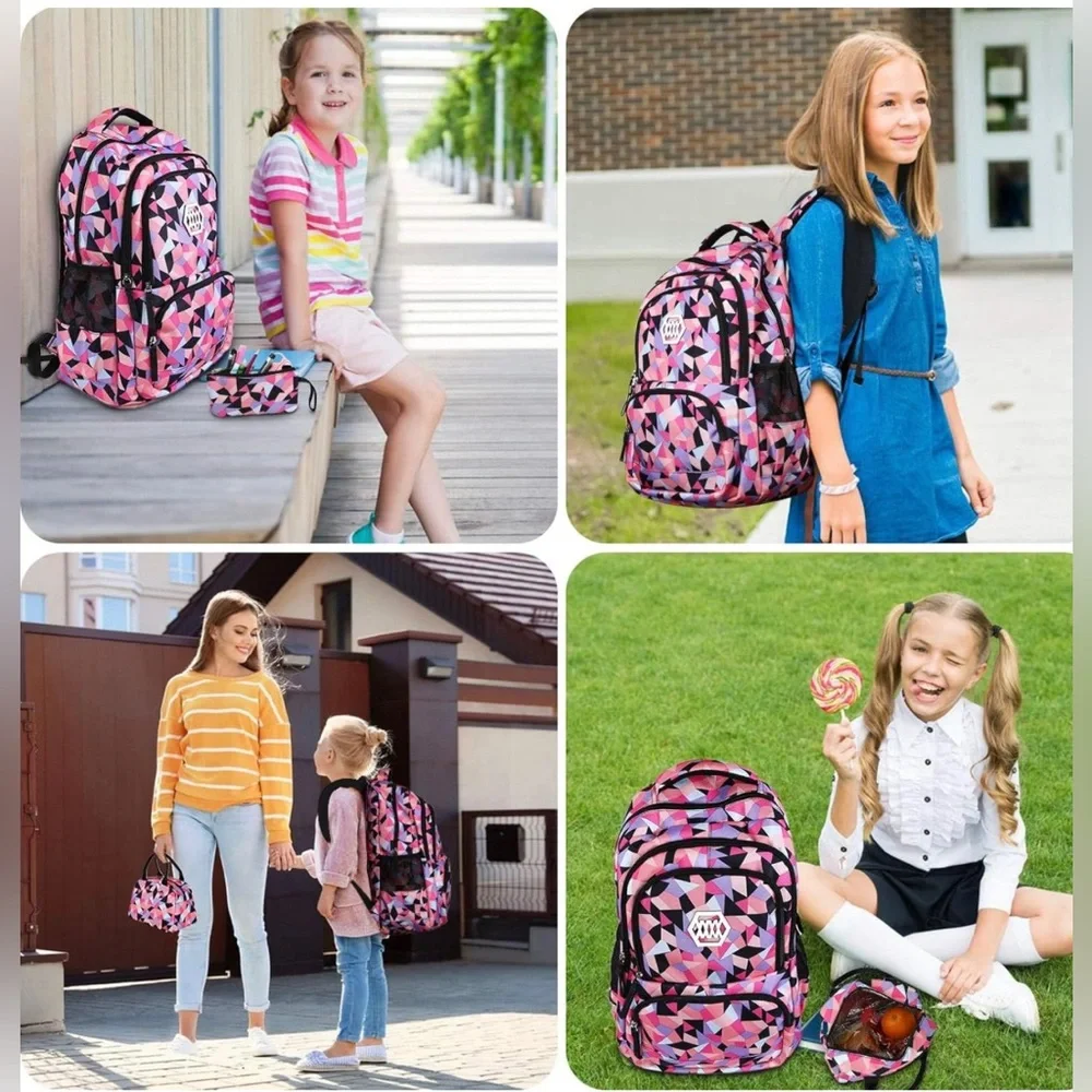NWT Girls School Backpack Set,Colorful Print School Bag